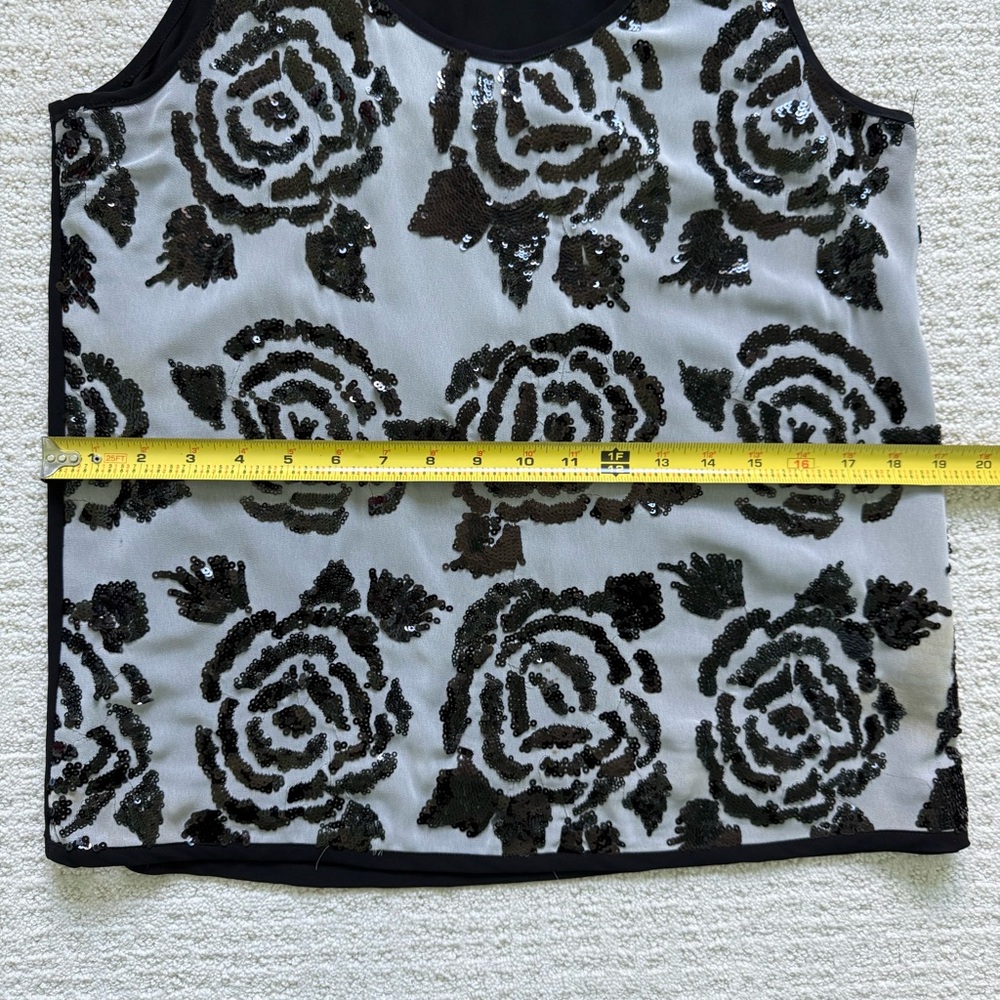 KAREN KANE | Black & White Sequined Floral Sleeveless Tank Top Sz S - Picture 5 of 6